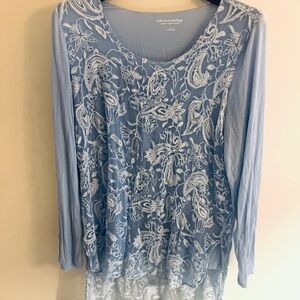 Soft Surroundings Silk Asymmetric Lace Embroidered Top Boho Long Sleeve Sz 1X